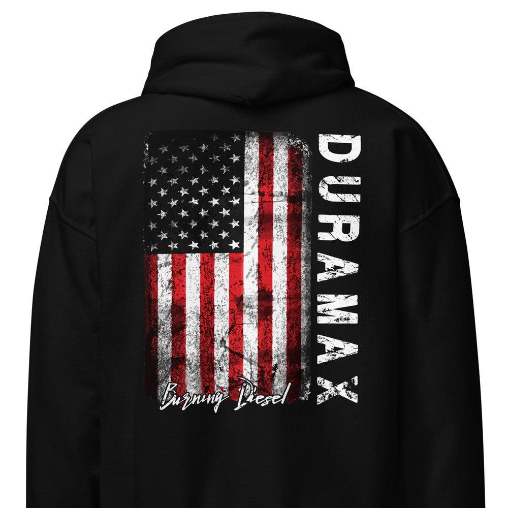 LLY Duramax Hoodie in black - close up of back print