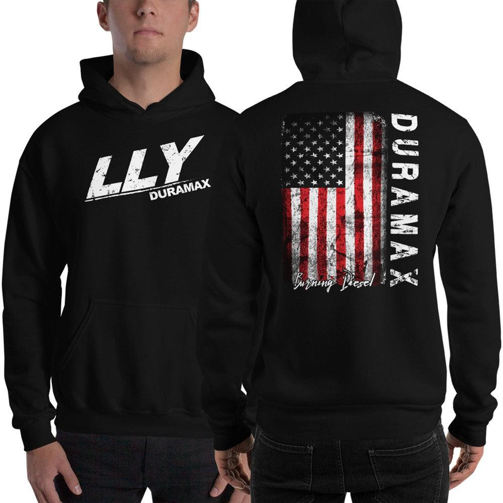 LLY Duramax Hoodie in black modeled