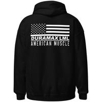 Thumbnail for LML Duramax Hoodie, Diesel Truck American Flag Sweatshirt-In-Black-From Aggressive Thread