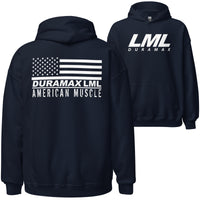 Thumbnail for LML Duramax Hoodie, Diesel Truck American Flag Sweatshirt-In-Navy-From Aggressive Thread