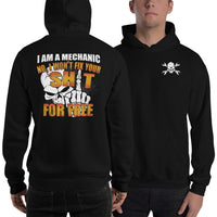 Thumbnail for Mechanic Hoodie Sweatshirt - Wont Fix For Free - modeled in black