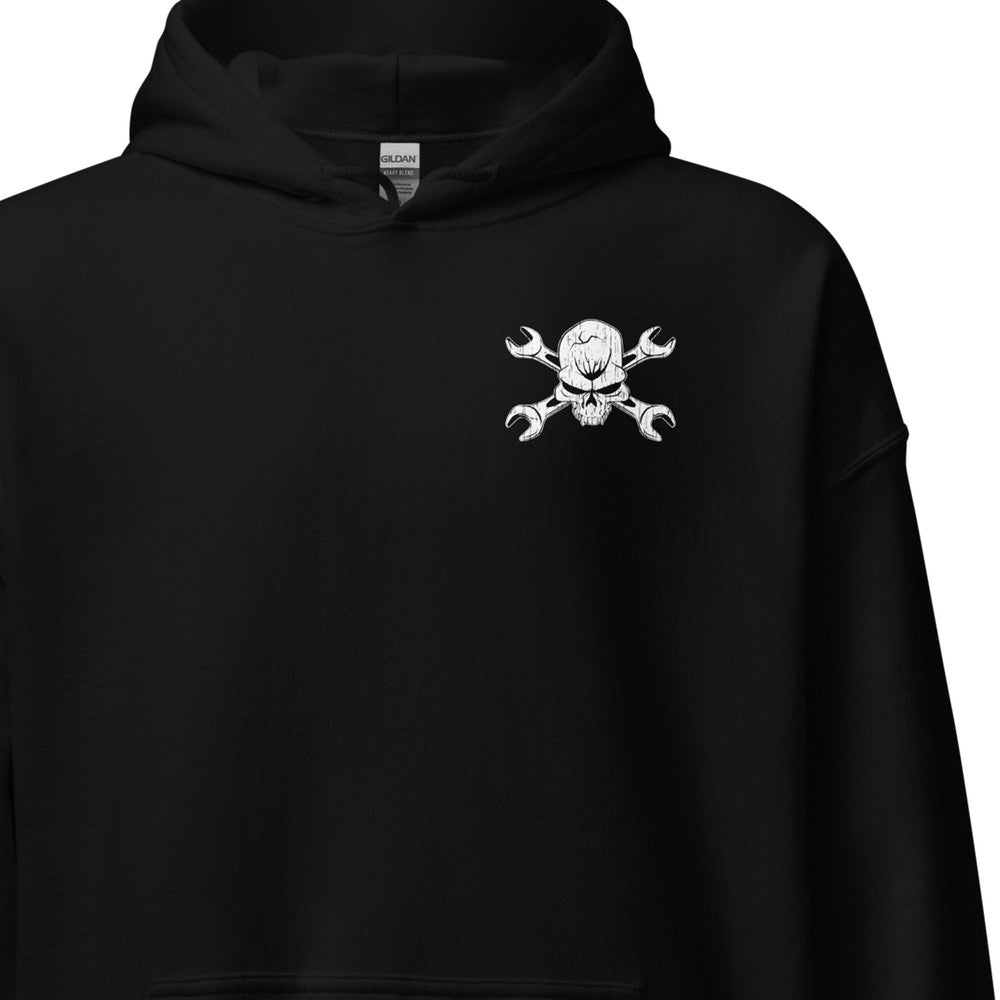 Mechanic Hoodie Sweatshirt - Wont Fix For Free - close up of front print