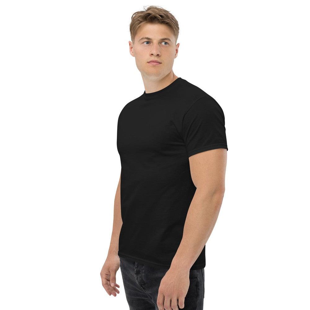 black T-shirt modeled - front view