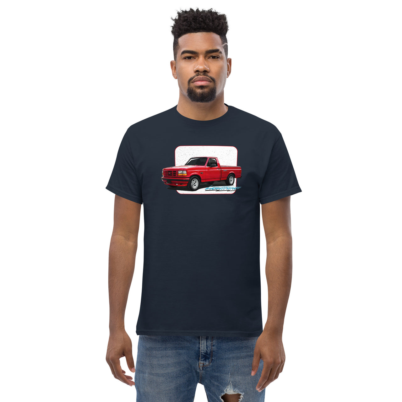 First Gen Ford F-150 Lightning T-Shirt modeled in navy