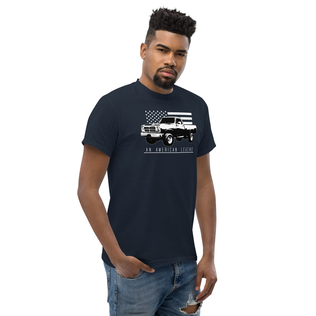 First Gen Truck T-Shirt modeled in navy