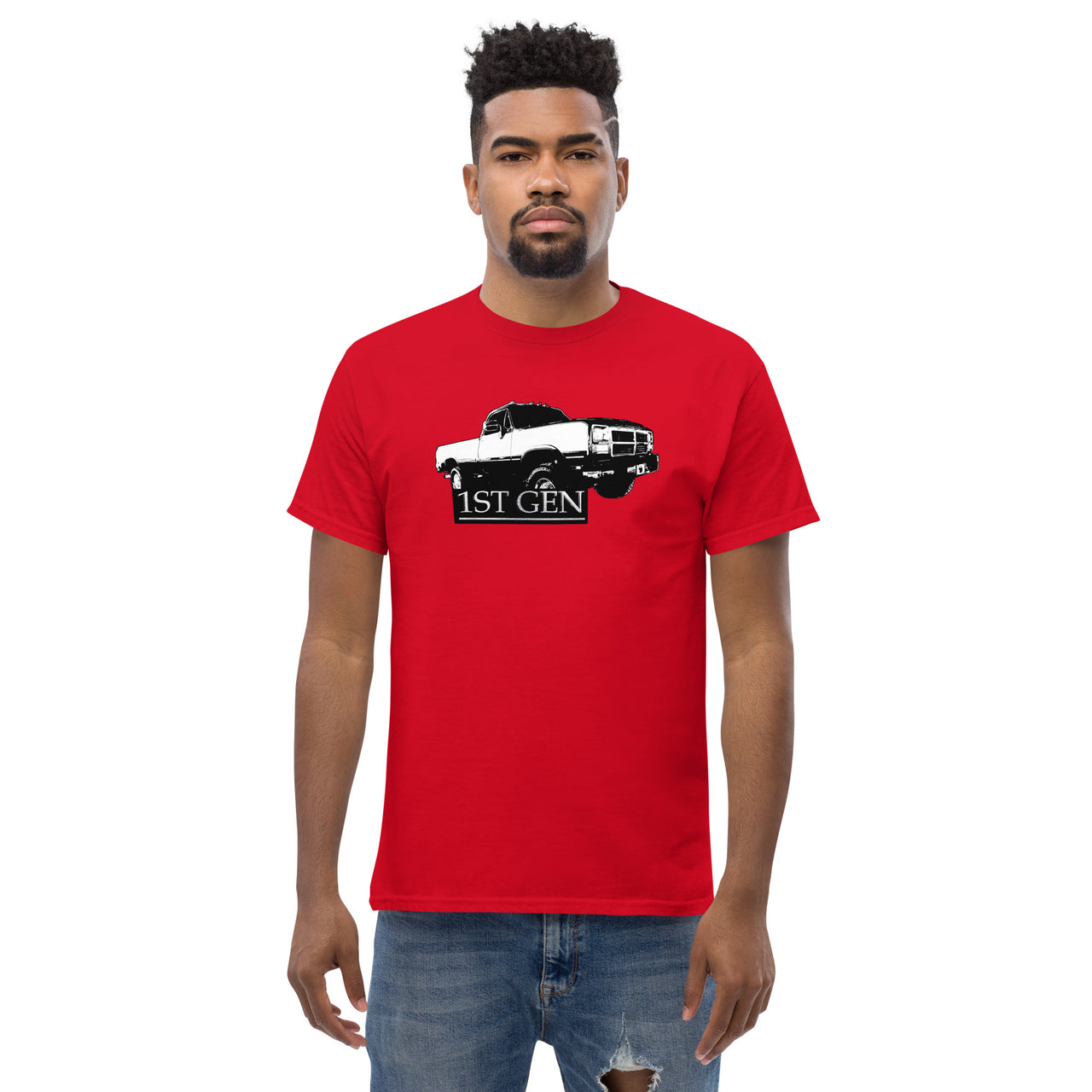 First Gen Dodge Ram T-Shirt modeled in red