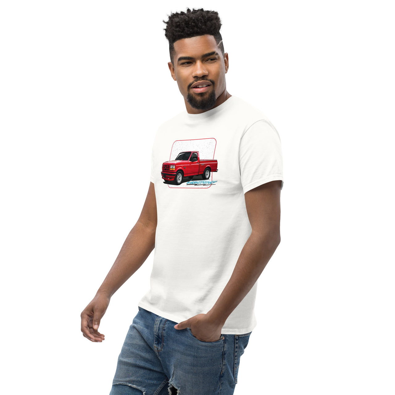 First Gen Ford F-150 Lightning T-Shirt modeled in white