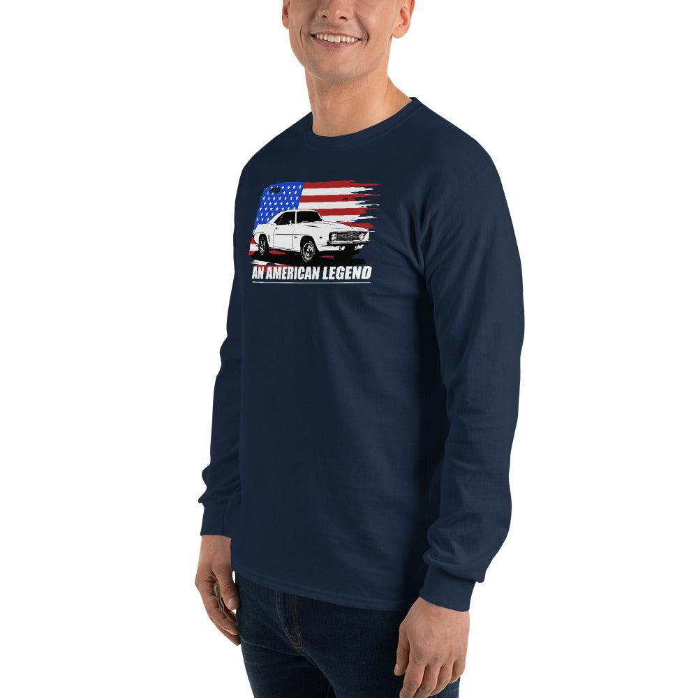 1969 Camaro 1st Gen American Flag Design Long Sleeve T-Shirt-In-Black-From Aggressive Thread
