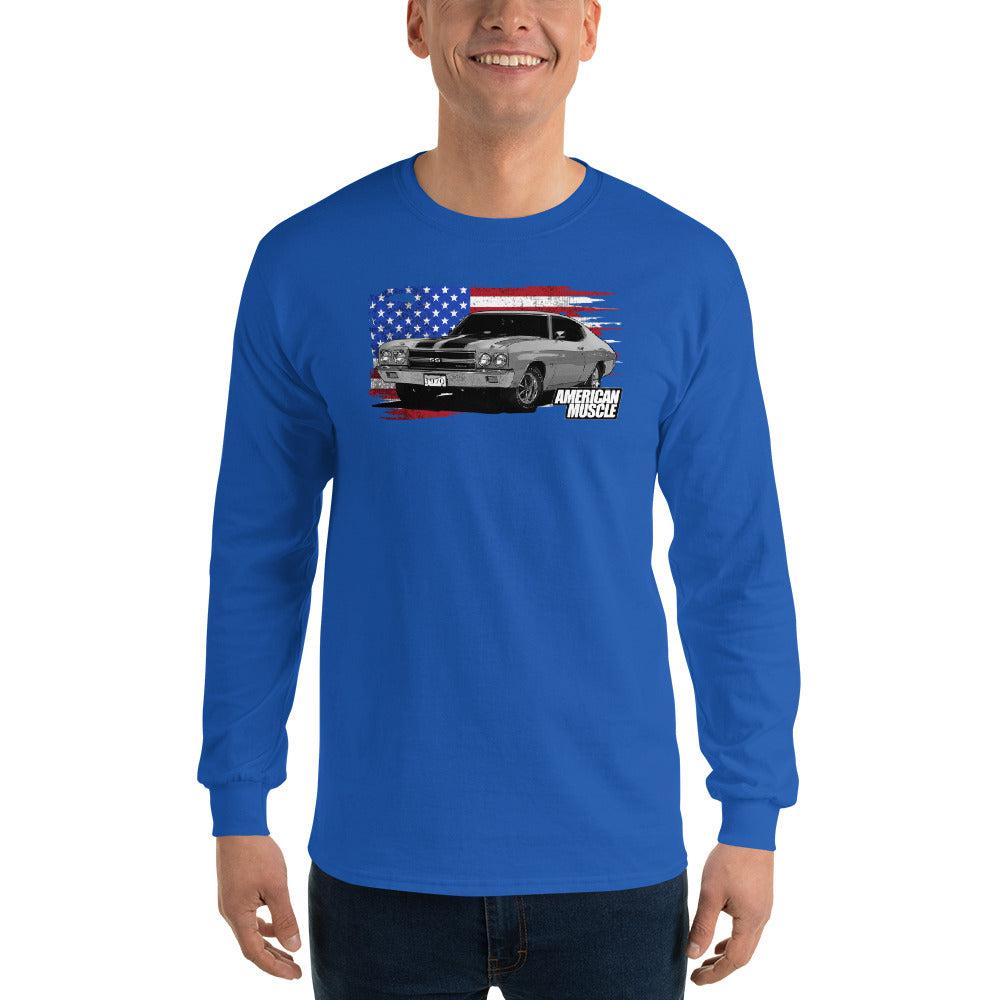 1970 Chevelle Long Sleeve Shirt modeled in royal