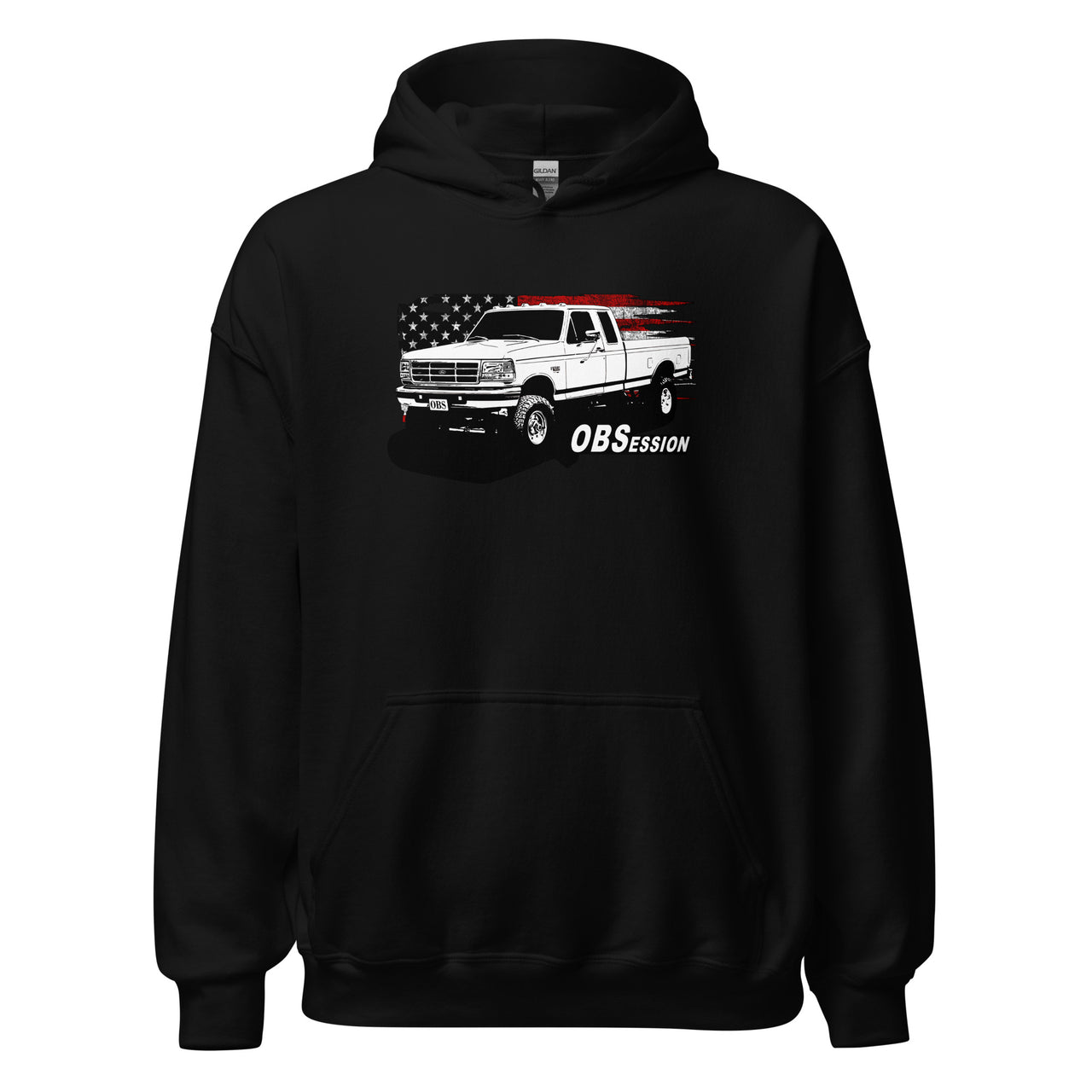 OBS Ext Cab Truck American Flag Sweatshirt Hoodie-In-Black-From Aggressive Thread