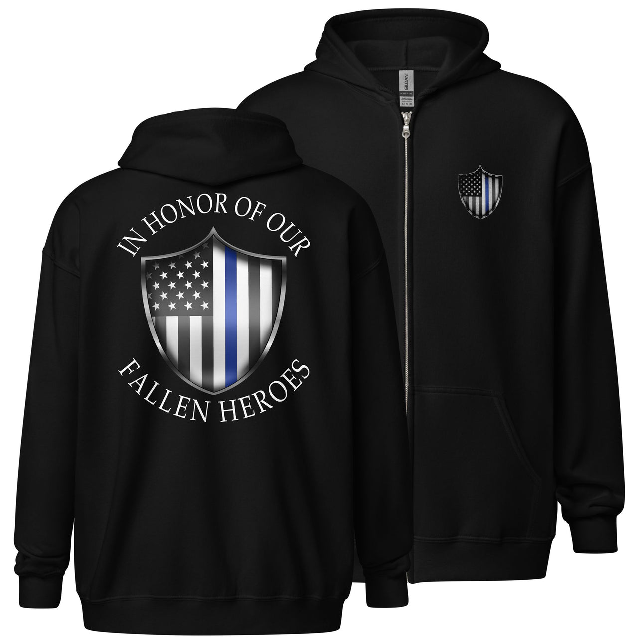 Thin Blue Line Police ZIP-UP Hoodie Sweatshirt-In-Black-From Aggressive Thread