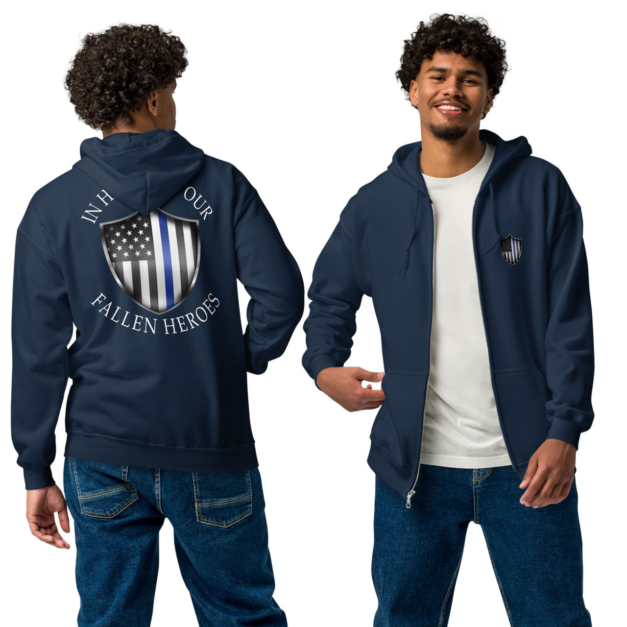 Thin Blue Line Police ZIP-UP Hoodie Sweatshirt-In-Black-From Aggressive Thread