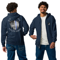 Thumbnail for Thin Blue Line Police ZIP-UP Hoodie Sweatshirt-In-Black-From Aggressive Thread