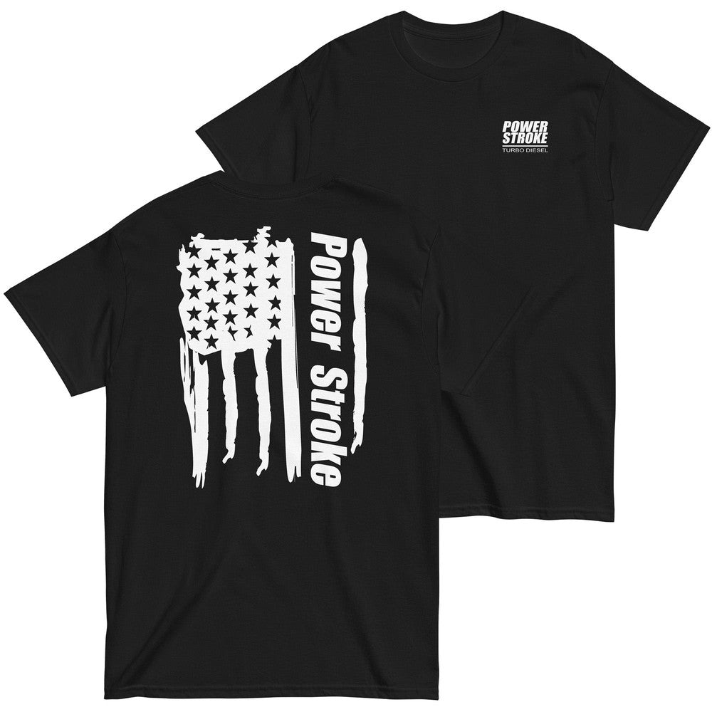 Power Stroke Diesel American Flag T-Shirt in black from Aggressive Thread