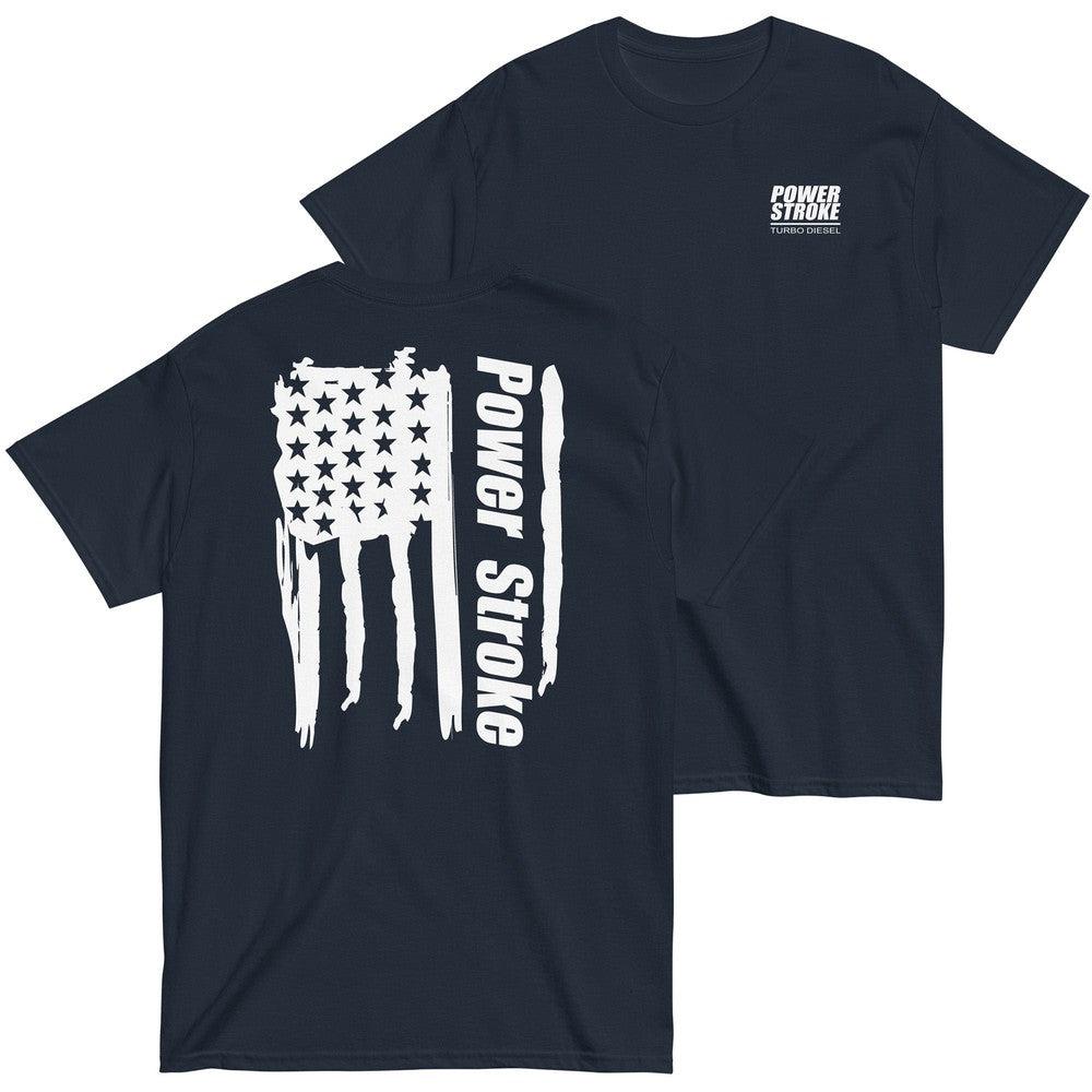 Power Stroke Diesel American Flag T-Shirt in navy from Aggressive Thread