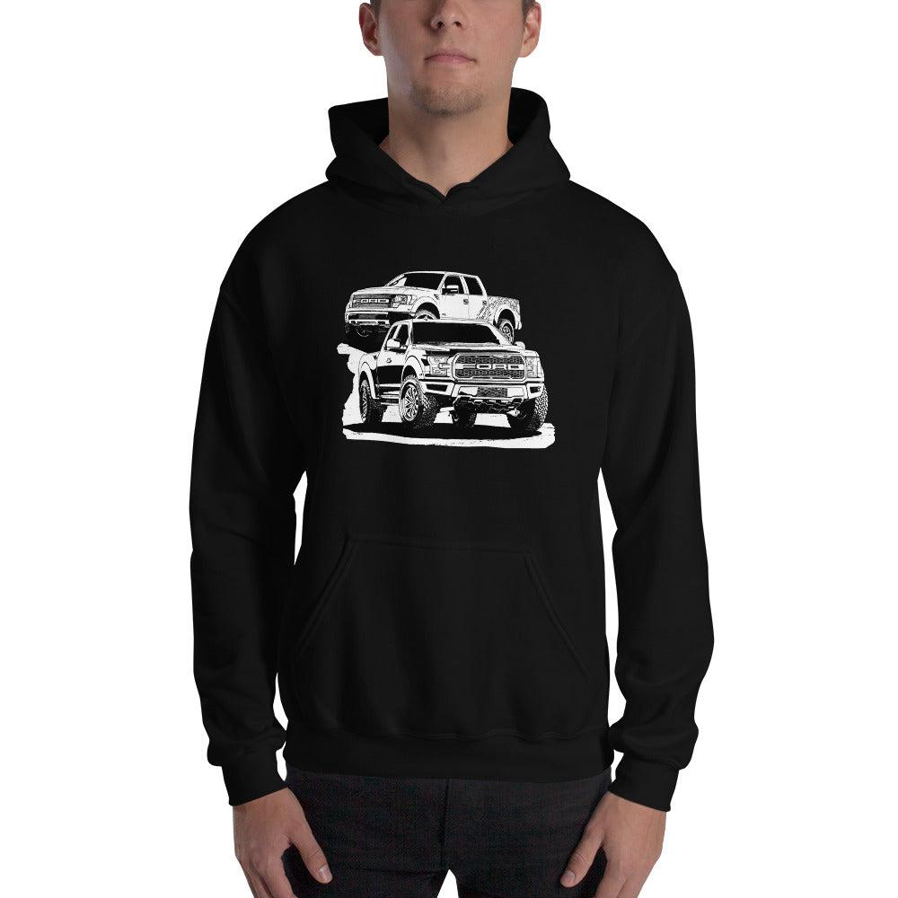 Raptor Truck Hoodie modeled in black
