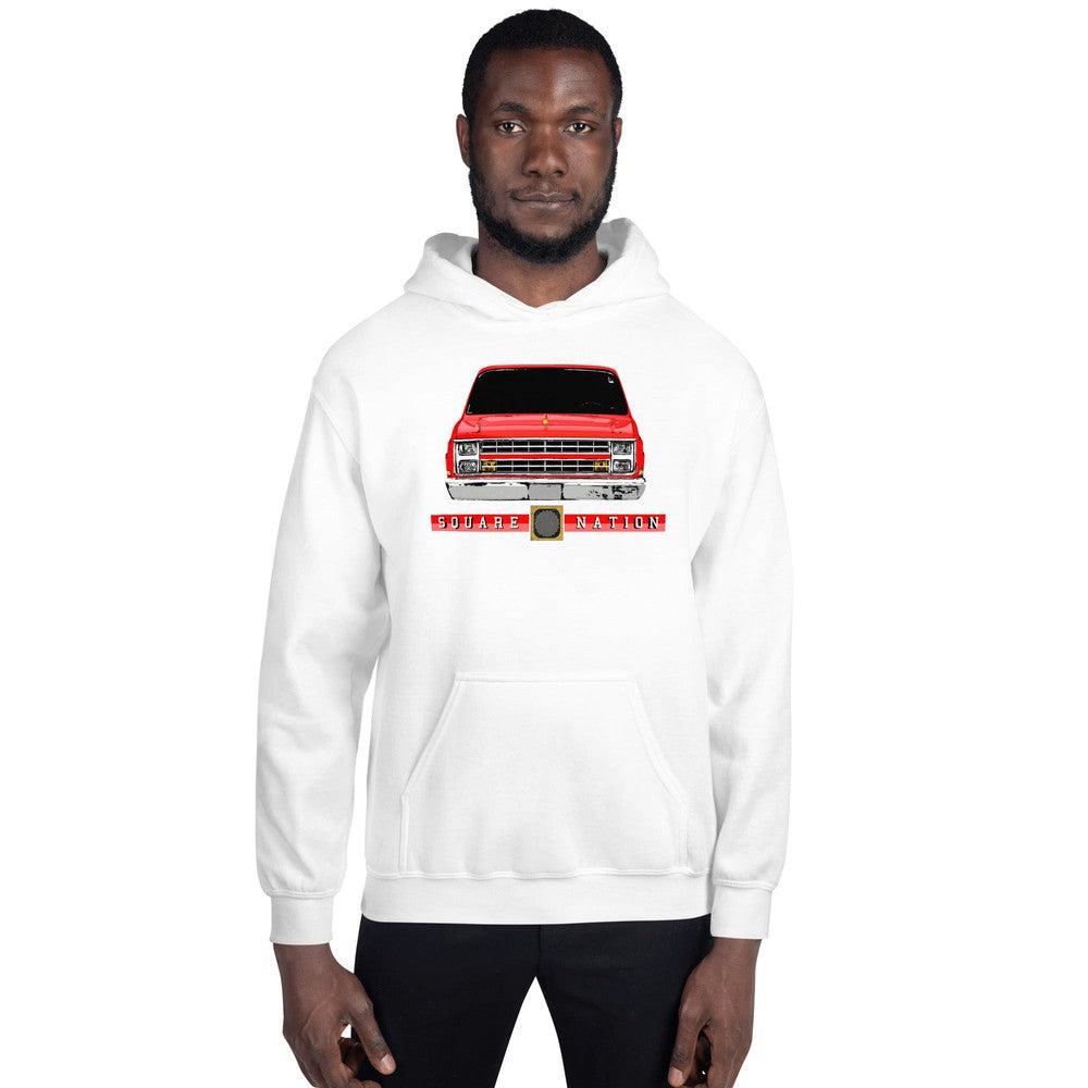 Square Nation C10 Hoodie Squarebody Sweatshirt modeled in white