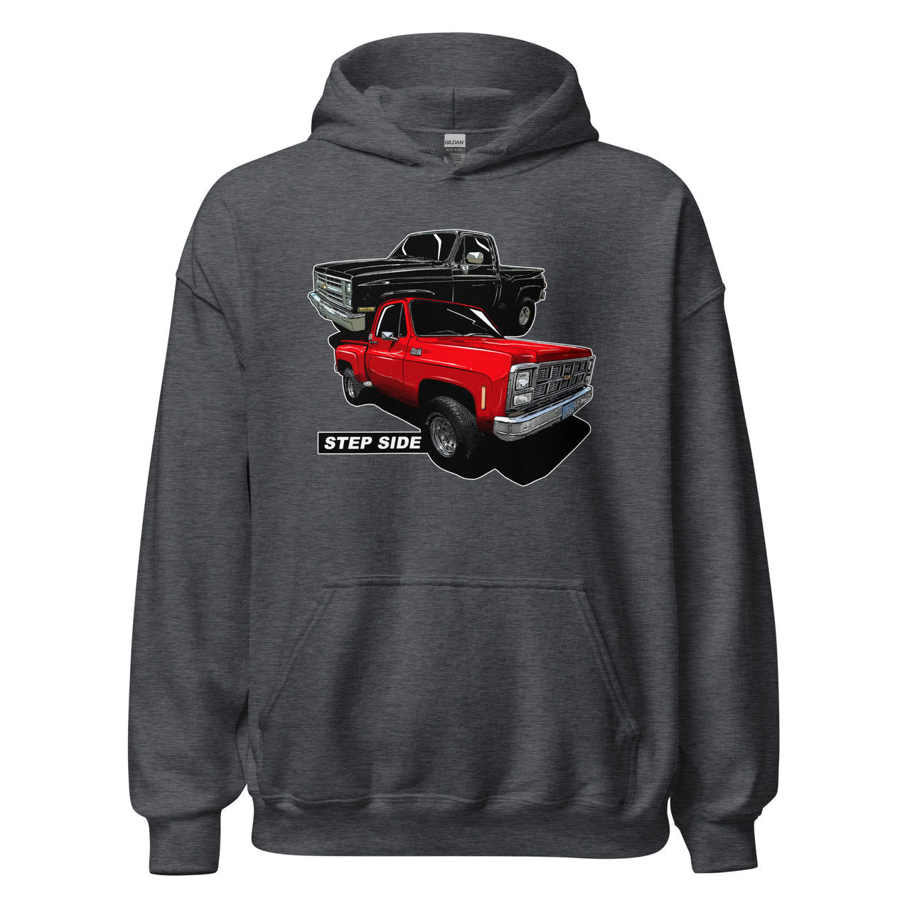 step side square body truck hoodie in grey