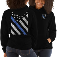 Thumbnail for Thin Blue Line Hooded sweatshirt modeled in black
