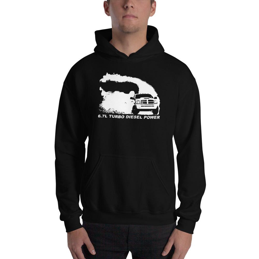6.7l Diesel 3rd Gen Hoodie modeled in black