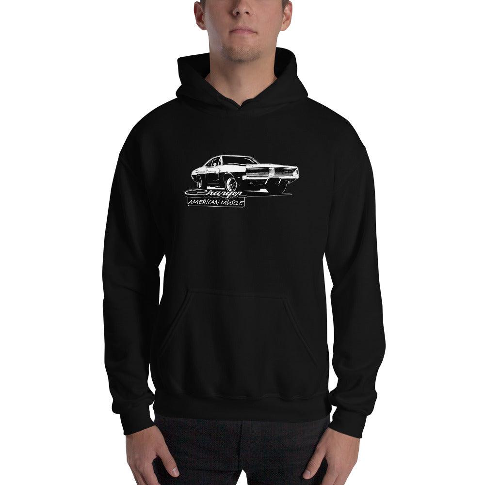 1969 Charger Hoodie modeled in black