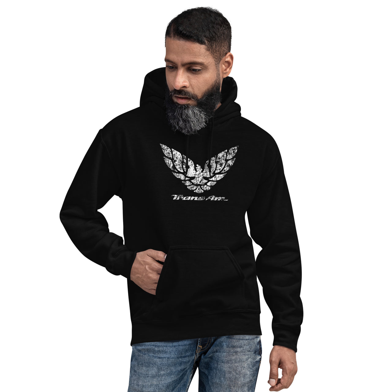90s Trans Am Firebird Logo Hoodie modeled in black