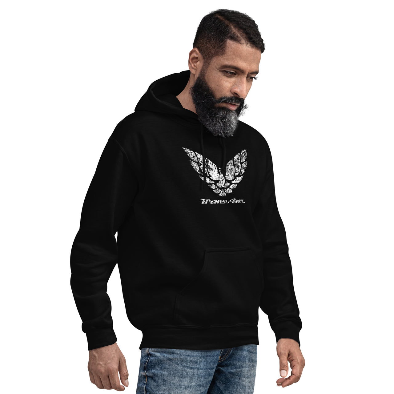90s Trans Am Firebird Logo Hoodie modeled in black