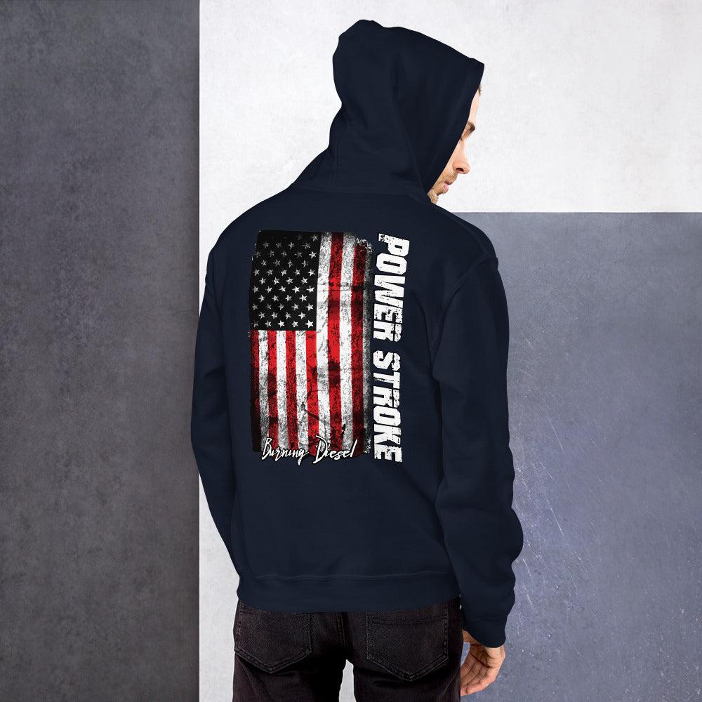 Powerstroke Hoodie Power Stroke Sweatshirt With American Flag On Back-In-Black-From Aggressive Thread