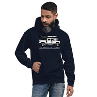 Thumbnail for man modeling a Square Body Truck Hoodie in navy