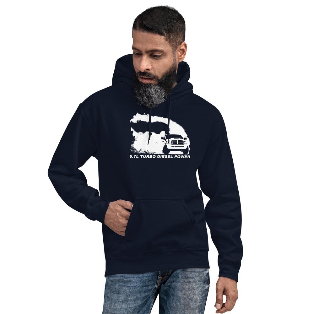 6.7l Diesel 3rd Gen Hoodie modeled in navy