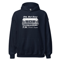 Thumbnail for OBS Truck Hoodie Old, But Sexy 7.3 Powerstroke Diesel Sweatshirt modeled in navy