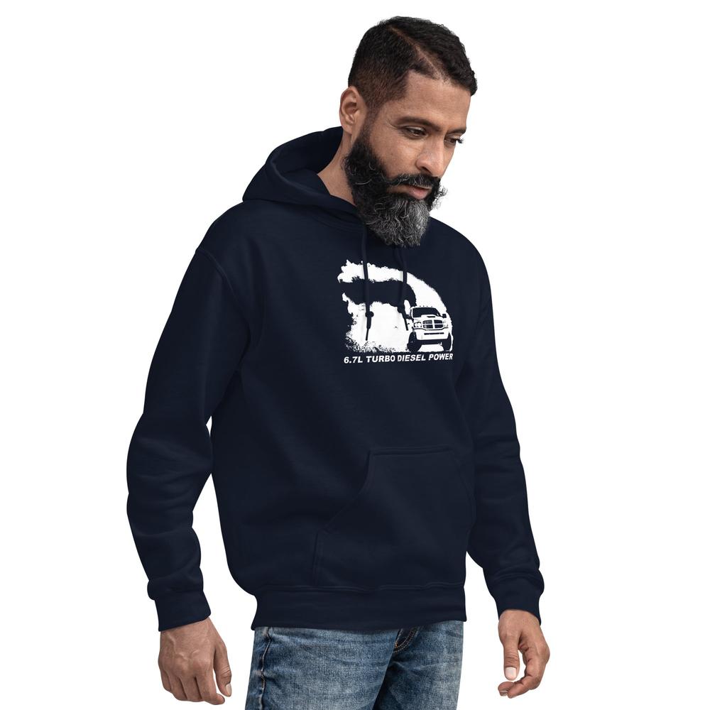 6.7l Diesel 3rd Gen Hoodie modeled in navy