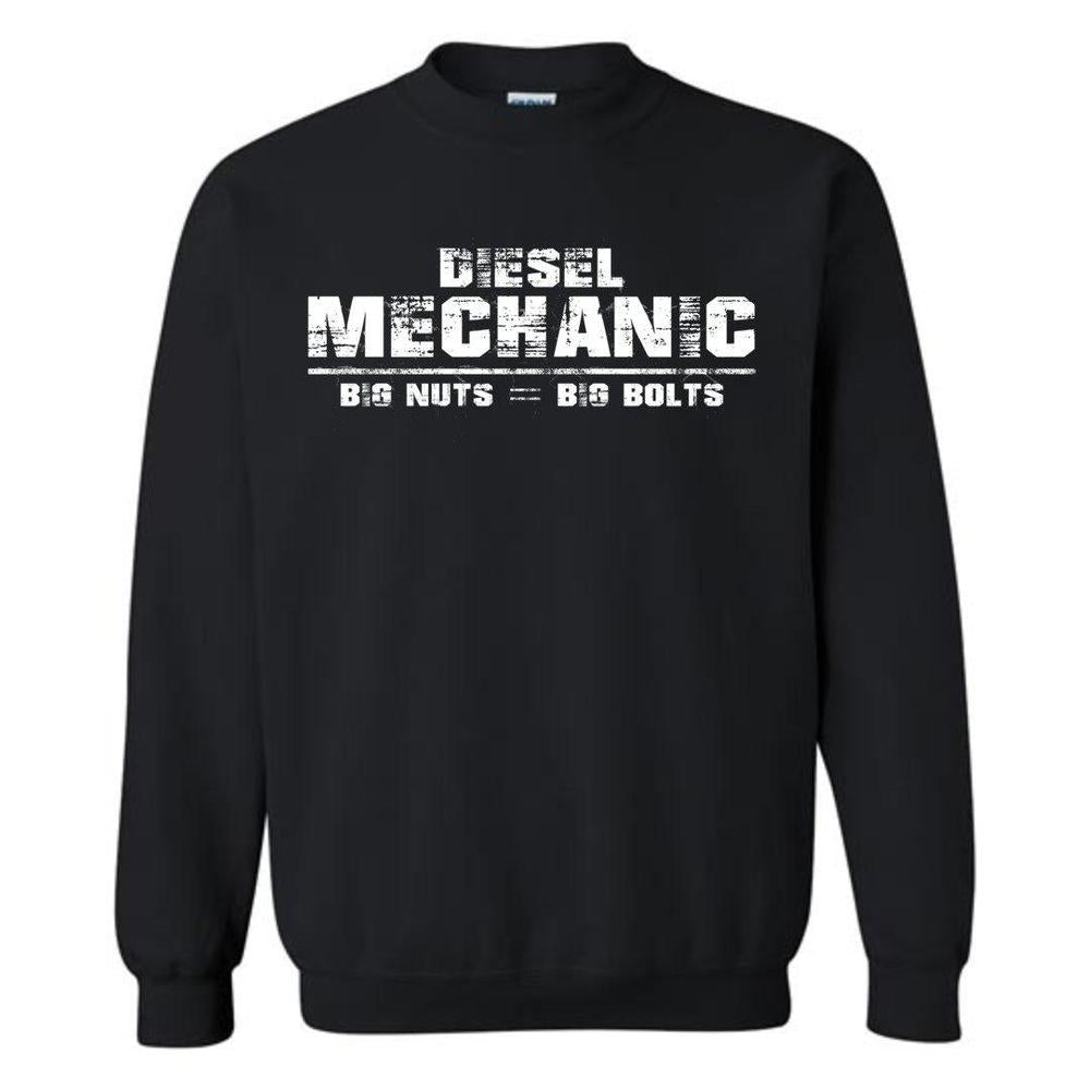 Diesel Mechanic - Big Nuts = Big Bolts Crew Neck Sweatshirt in black