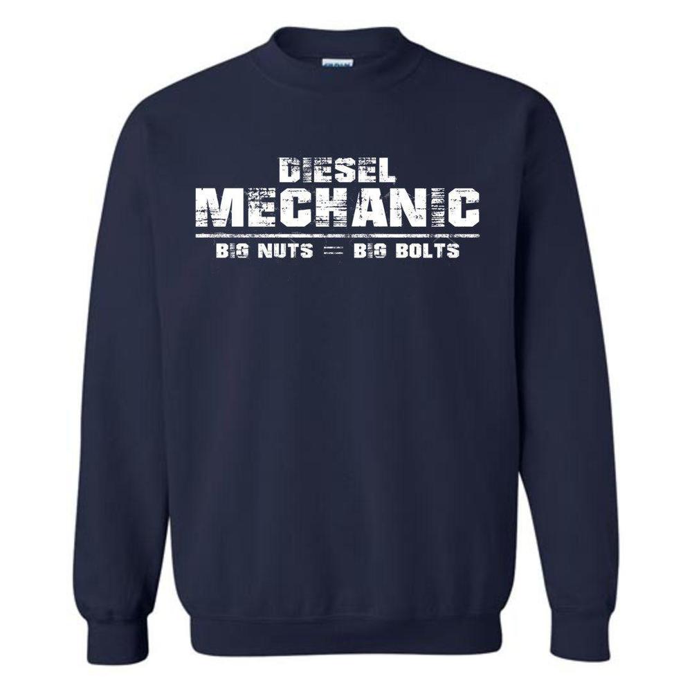 Diesel Mechanic - Big Nuts = Big Bolts Crew Neck Sweatshirt in navy