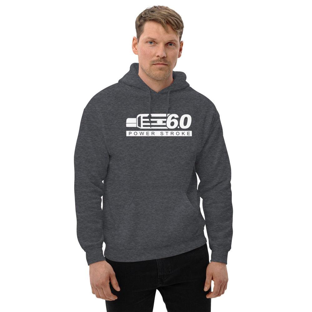 man modeling 6.0 Power Stroke Hoodie With F250 Grille - dark heather
