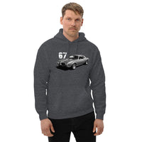 Thumbnail for man wearing 67 Firebird Hoodie in dark heather