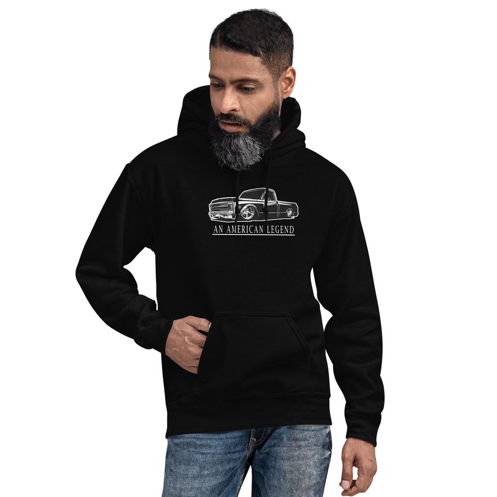Man modeling a 70-72 C10 Hoodie Black