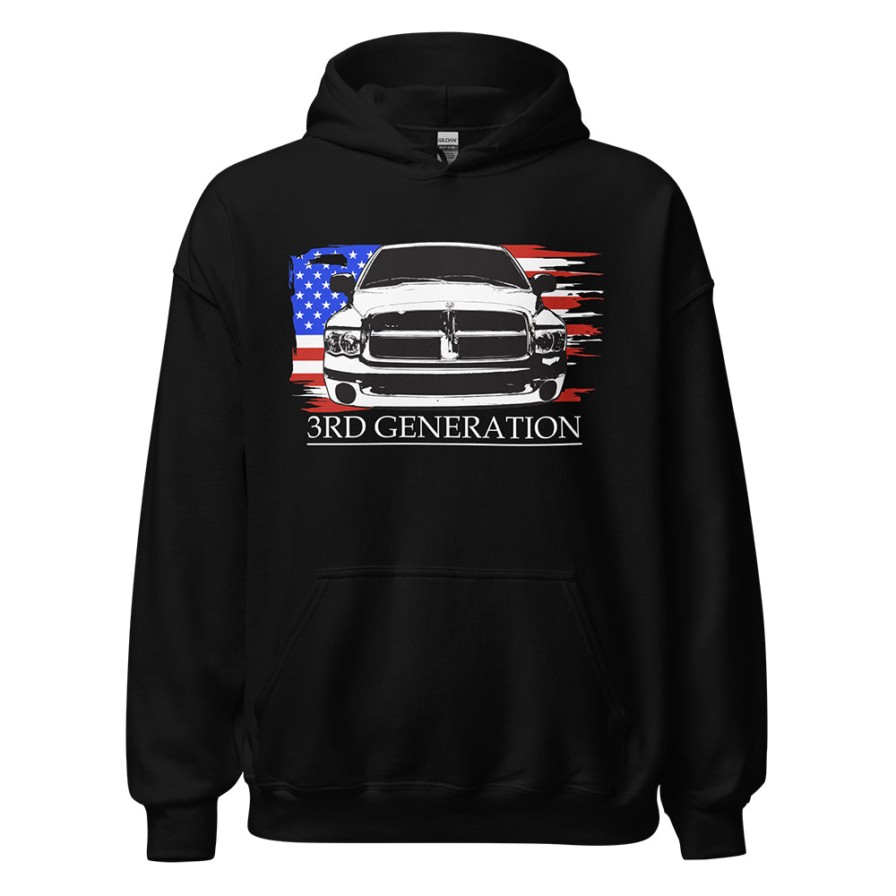 3rd Generation Dodge Ram American Flag Hoodie in Black