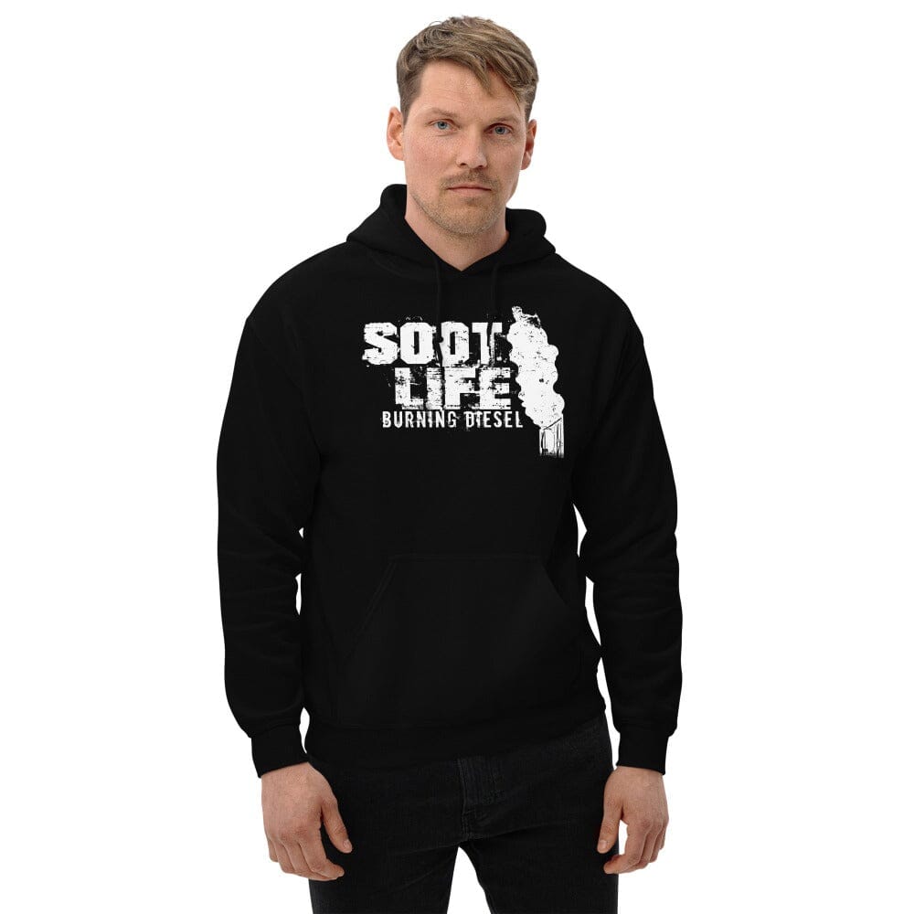 Man Posing In Soot Life Diesel Truck Hoodie From Aggressive Thread - Black