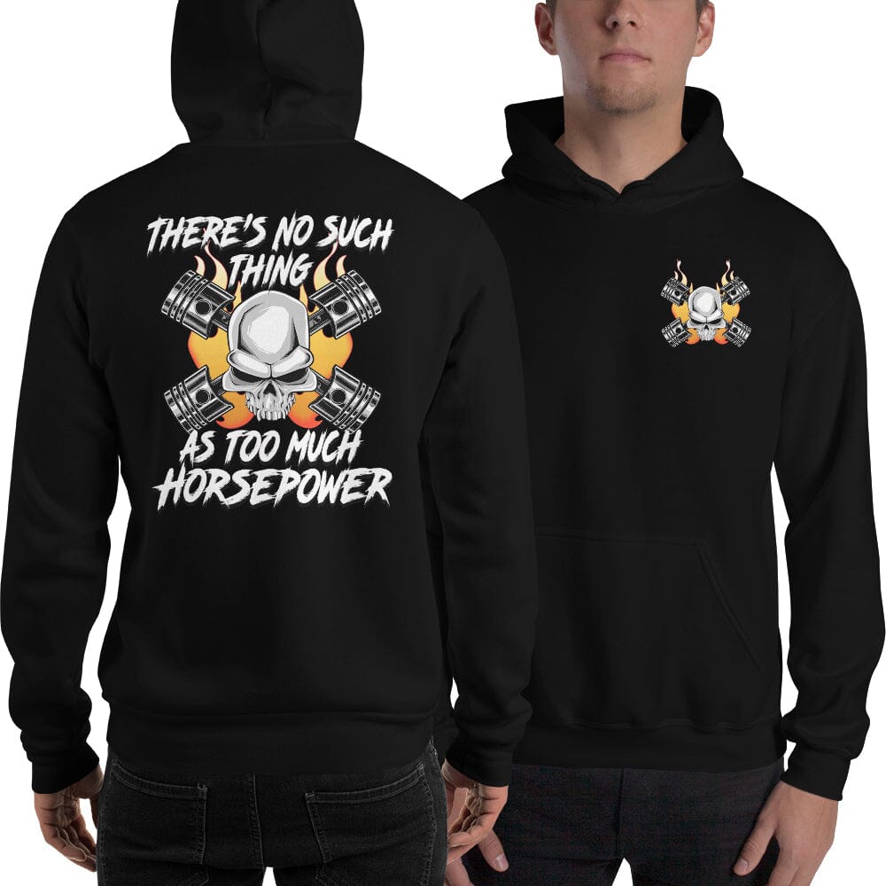 Man wearing a Gearhead / Car Guy Hoodie From Aggressive Thread - front and Back in Black