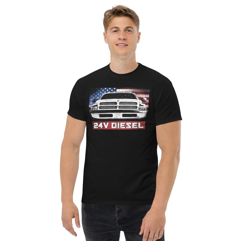 Man Posing In 24v Cummins T-Shirt From Aggressive Thread - Black