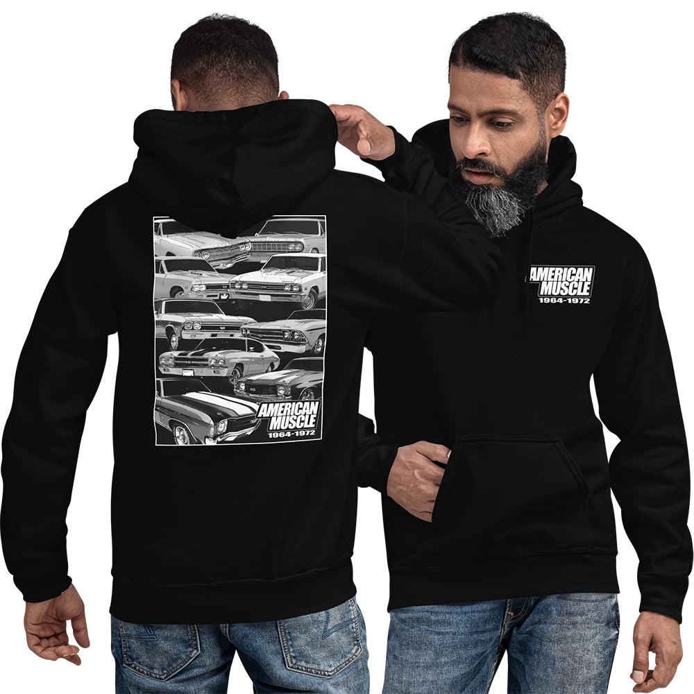 Man Wearing a Chevelle Hoodie in Black From Aggressive Thread