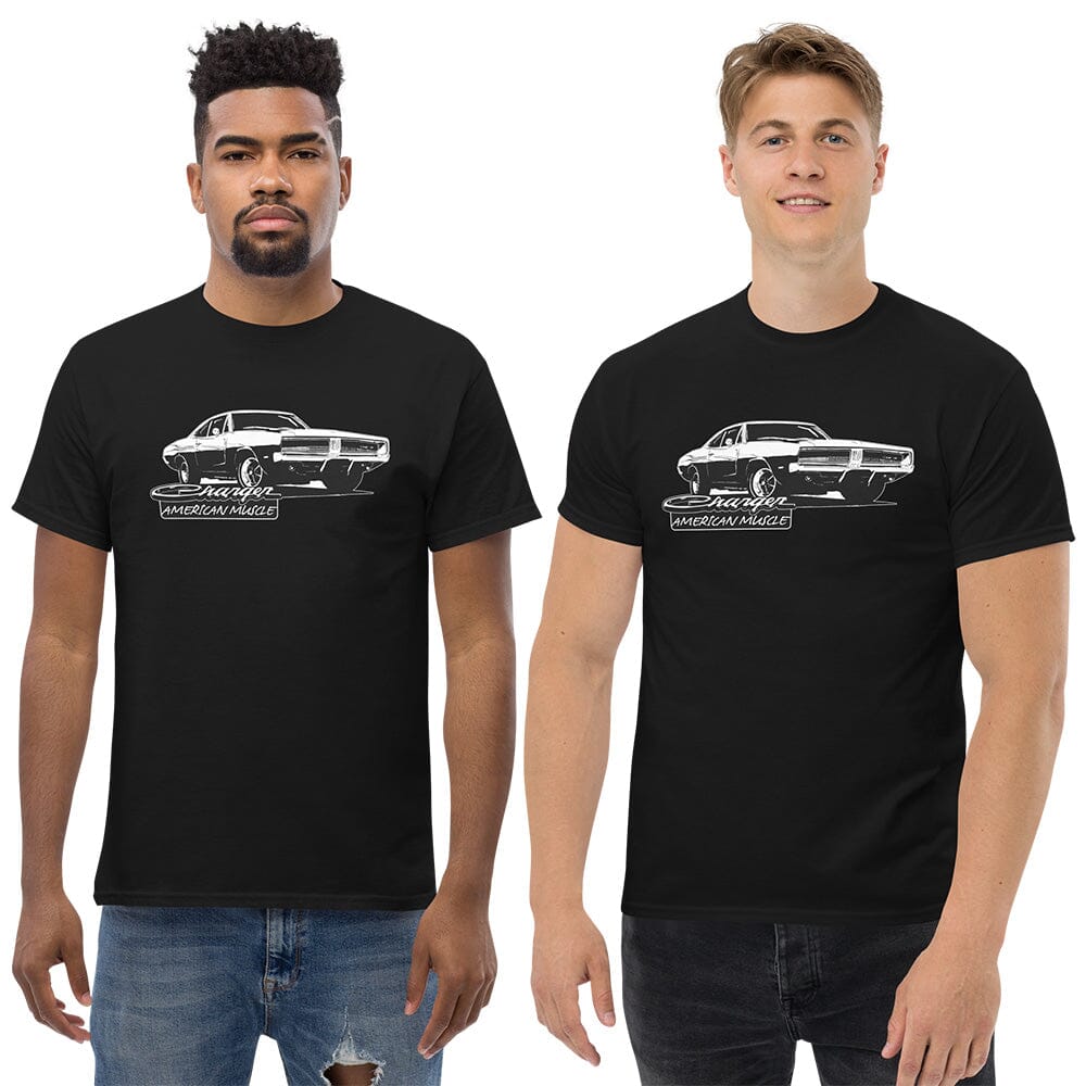 2 Men wearing 1969 Charger T-Shirt From Aggressive Thread - Color Black