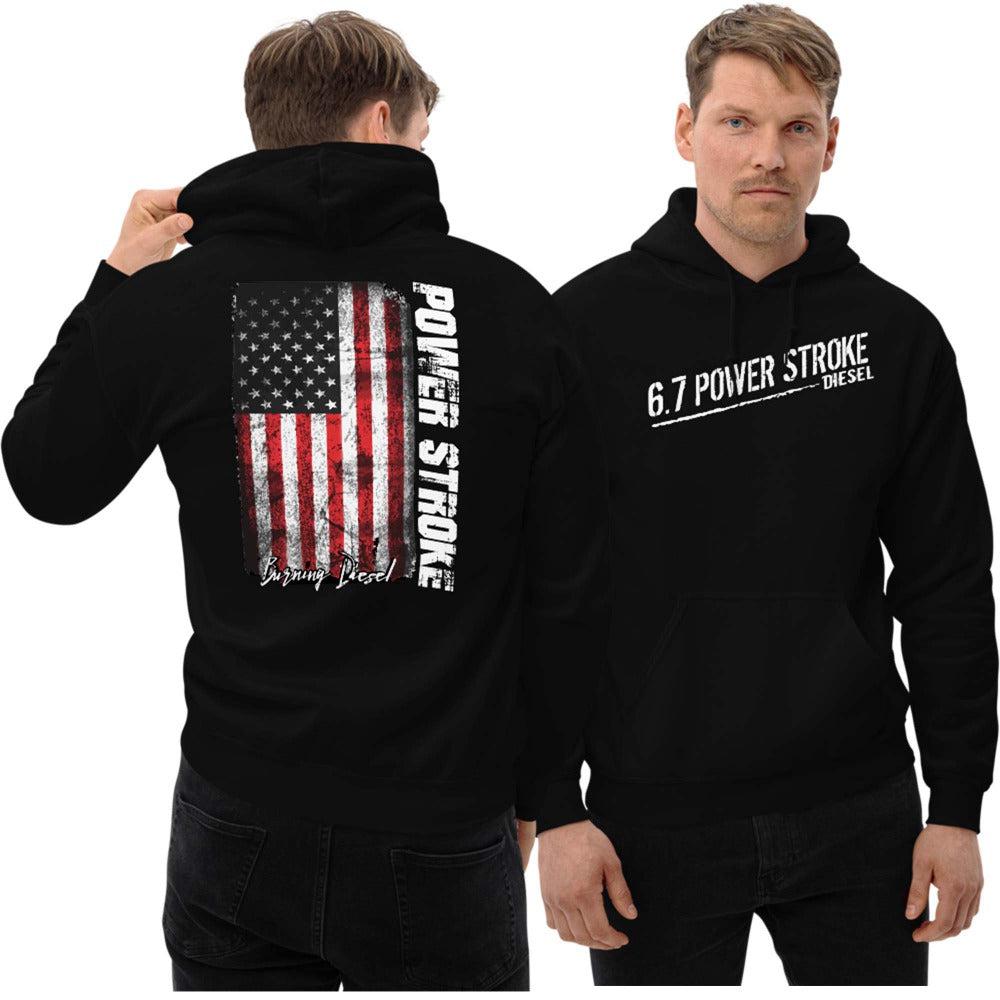 6.7 Power Stroke Diesel Hoodie Sweatshirt With American Flag From Aggressive Thread6.7 Power Stroke Diesel Hoodie Sweatshirt With American Flag From Aggressive Thread