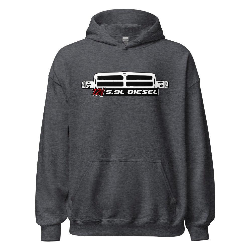 12v Cummins Second Gen Diesel Truck Hoodie From Aggressive Thread - color grey