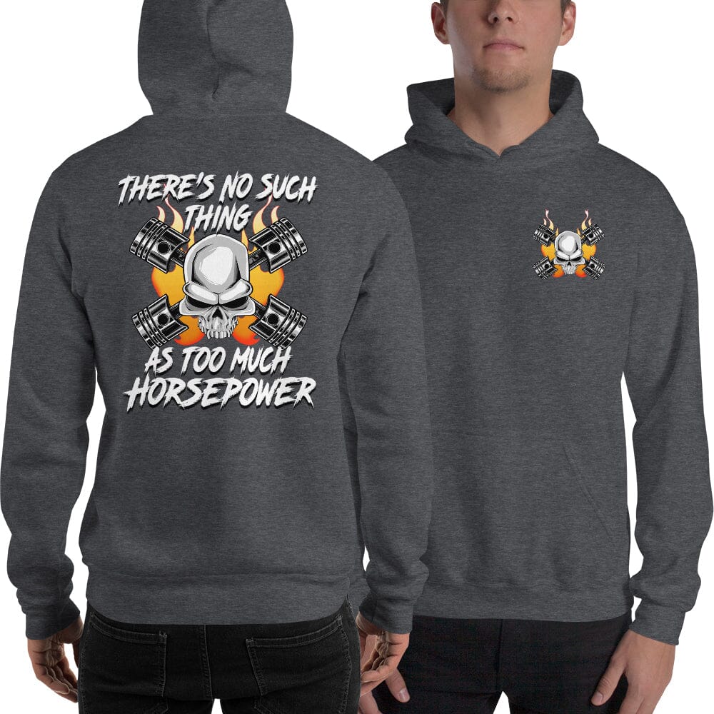 Man wearing a Gearhead / Car Guy Hoodie From Aggressive Thread - front and Back in Grey