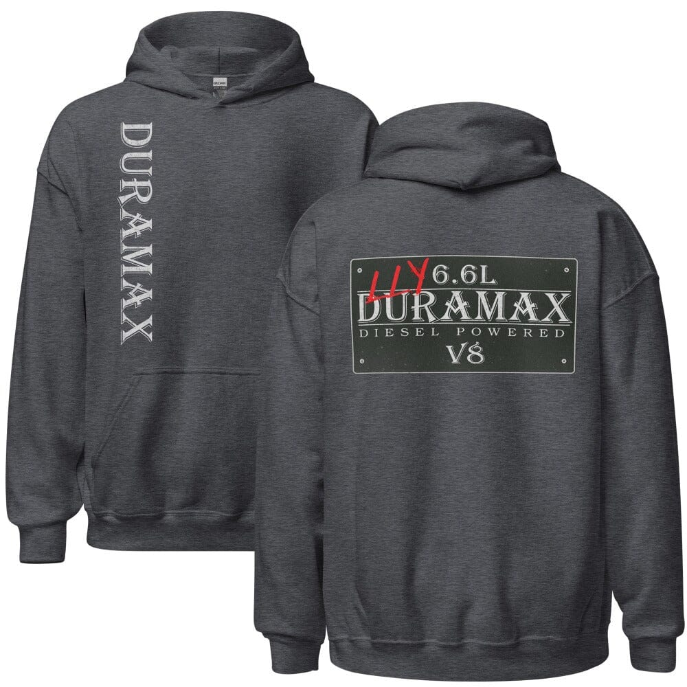 LLY Duramax Diesel Sweatshirt Hoodie in Dark Heather | Aggressive Thread Truck Apparel
