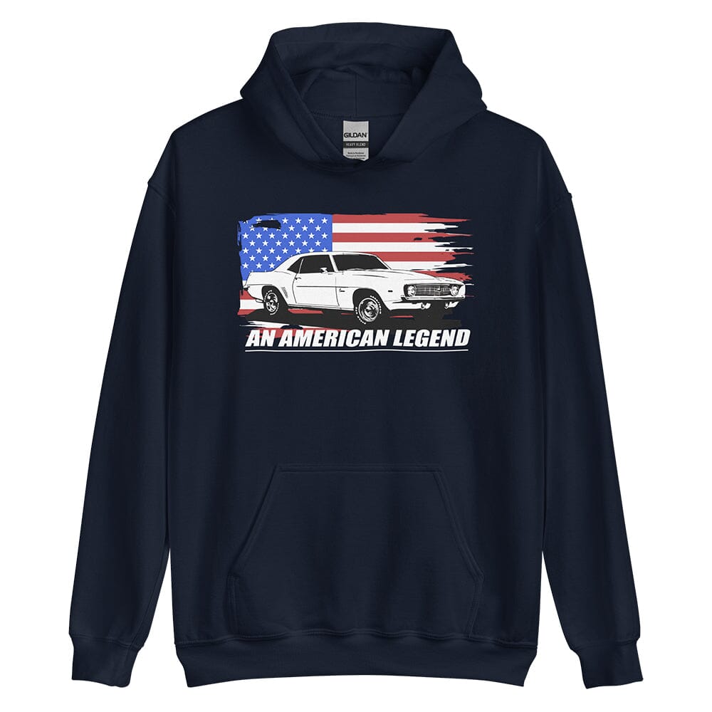 1969 Chevrolet Camaro Hoodie From Aggressive Thread Muscle Car Apparel - color navy