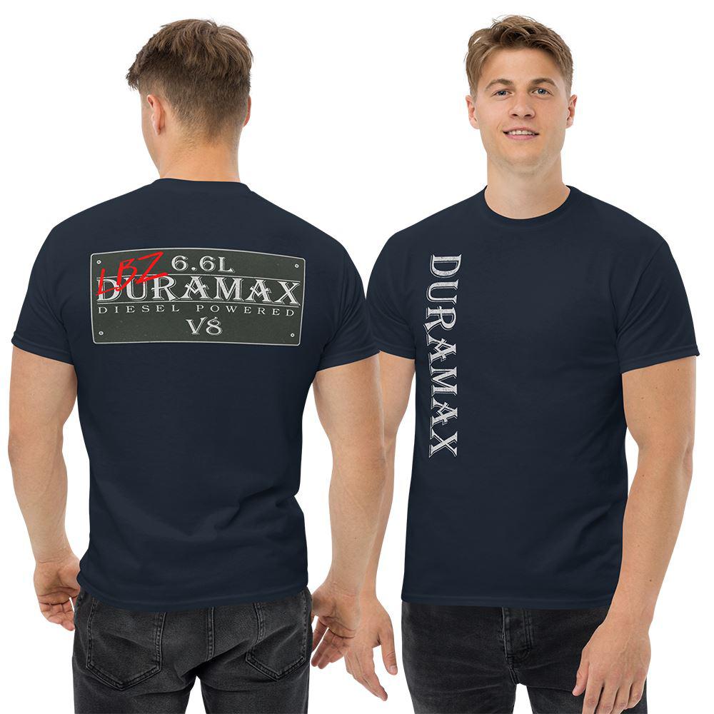 Man wearing a navy LBZ Duramax T-Shirt