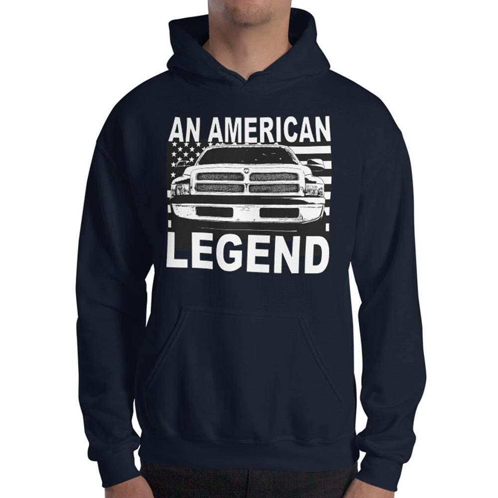 Man modeling 2nd Gen Second Gen Dodge Ram An American Legend Hoodie in navy